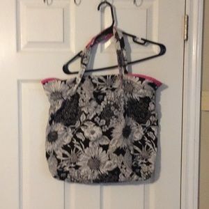 Large Pink, white and black floral tote bag.